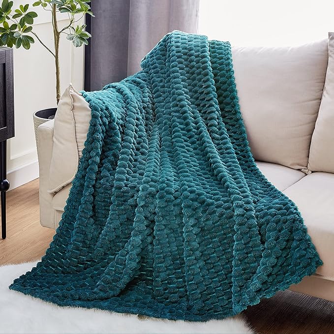 EXQ Home Fleece Blanket Twin Size for Couch or Bed - 3D Imitation Turtle Shell Jacquard Decorative Blankets - Cozy Soft Fuzzy Flannel Blanket Suitable for All Seasons(60"×80",Teal)