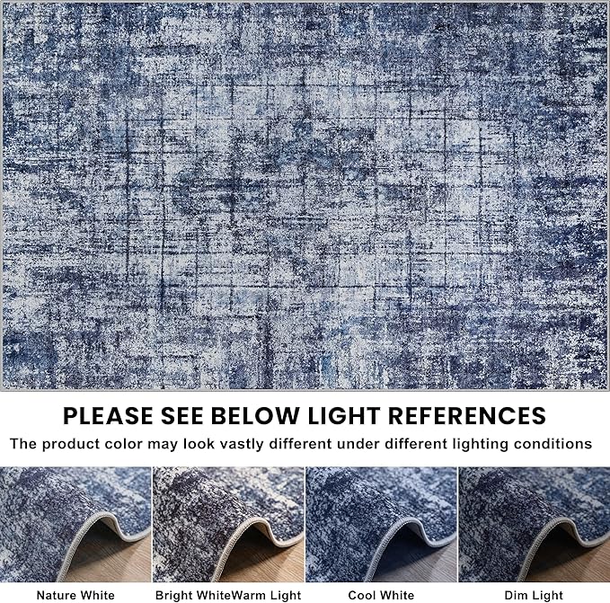 6x9 Area Rugs for Living Room Washable Rug: Anti-Skid Abstract Modern Living Room Rug Soft Thin Carpets Indoor Floor Non-Shedding Carpet for Bedroom Dining Farmhouse Nursery Navy Light Gray