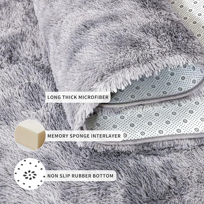 Tepook Fluffy Large Rugs for Living Room, Area Rug 6x9 Soft Carpet for Bedroom, Modern Shaggy Rug for Kids Boys Girls, Plush Indoor Nursery Home Decor Rug with Non-Slip Bottom, Tie-dye Light Grey