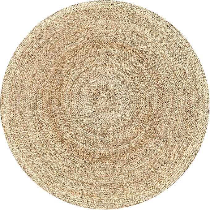 Hausattire Jute Braided Hand Woven Rug, 8 Feet Round – Natural, Boho Large Area Rugs for Bedroom, Living Room | Farmhouse Décor Kitchen Floor Rug – 8’ Round