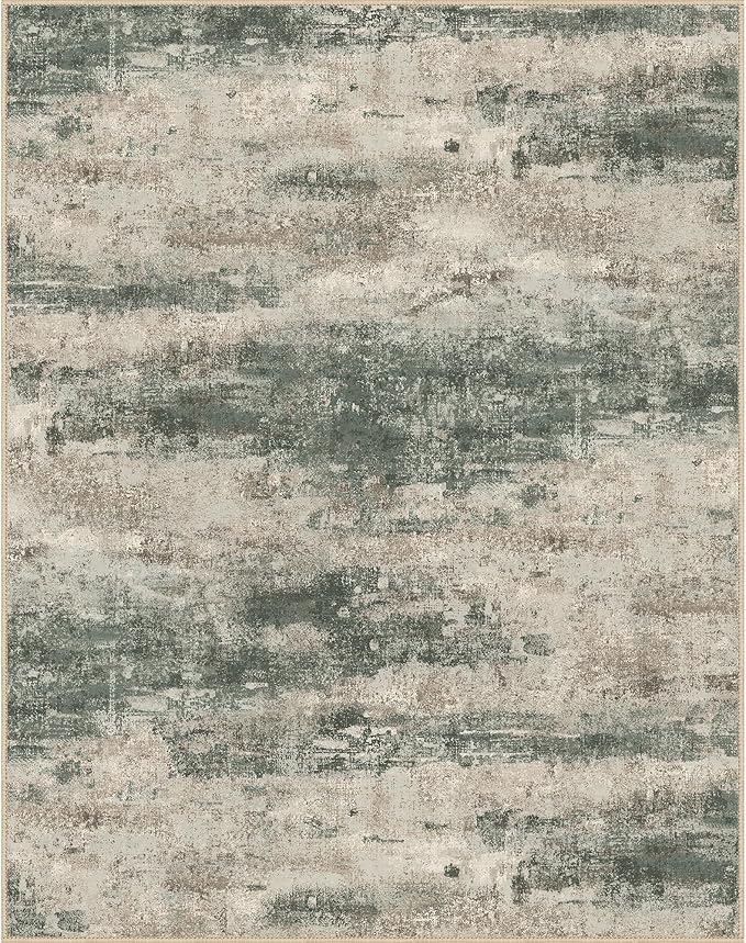 BEIMO Area Rugs 9x12 for Living Room Bedroom, Modern Abstract Machine Washable Rug, Large Soft Low Pile Floor Cover with Non Slip Backing for Dining Room, Grey/Dark Green