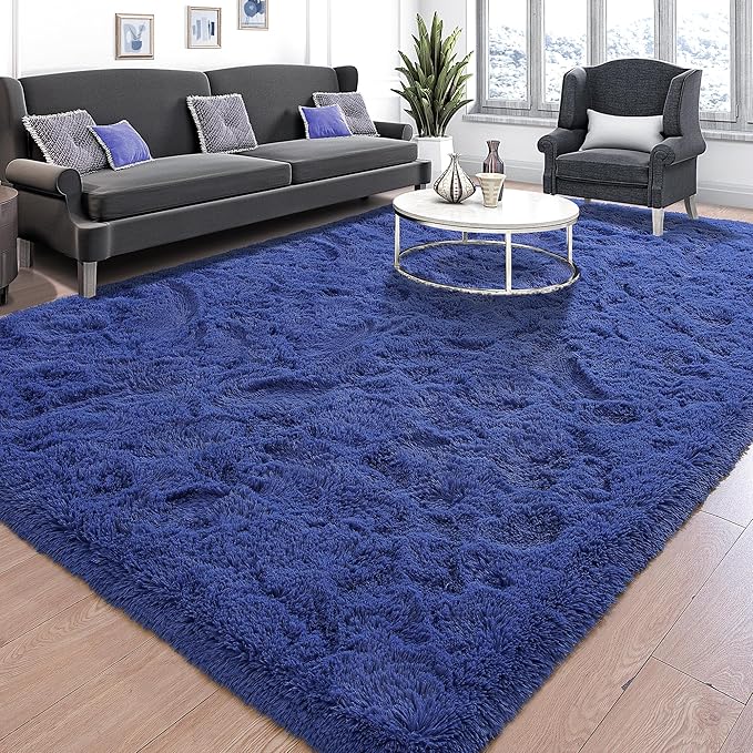 Tepook Super Soft Fluffy Rug for Bedroom, Modern Shaggy Fuzzy Kids Rugs for Living Room, Plush Indoor Nursery Home Decor Dorm Carpet with Non-Slip Bottom, Light Navy, 4 X 6 Feet