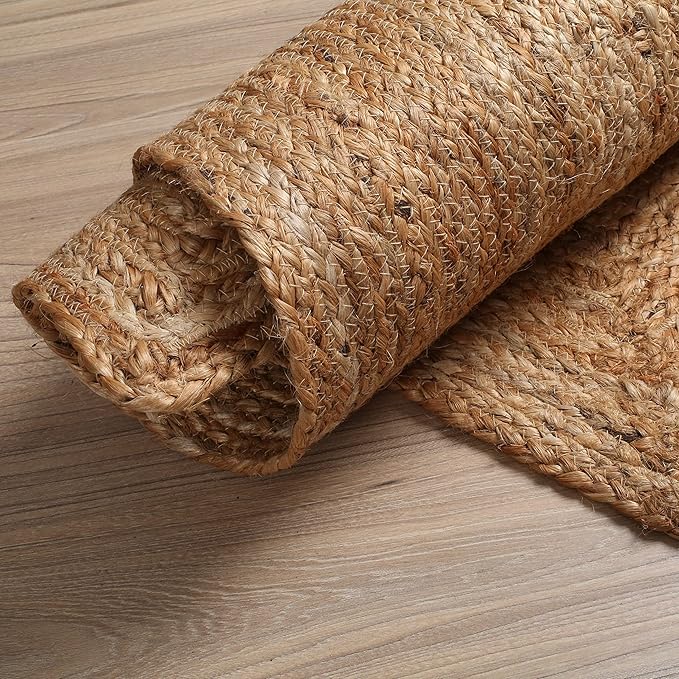 Hausattire Hand Woven Jute Braided Area Rug, 8’x10’ – Natural, Reversible Boho Rugs for Kitchen, Living Room, Bedroom I Farmhouse Decorative Floor Rug, 96x120 Inches