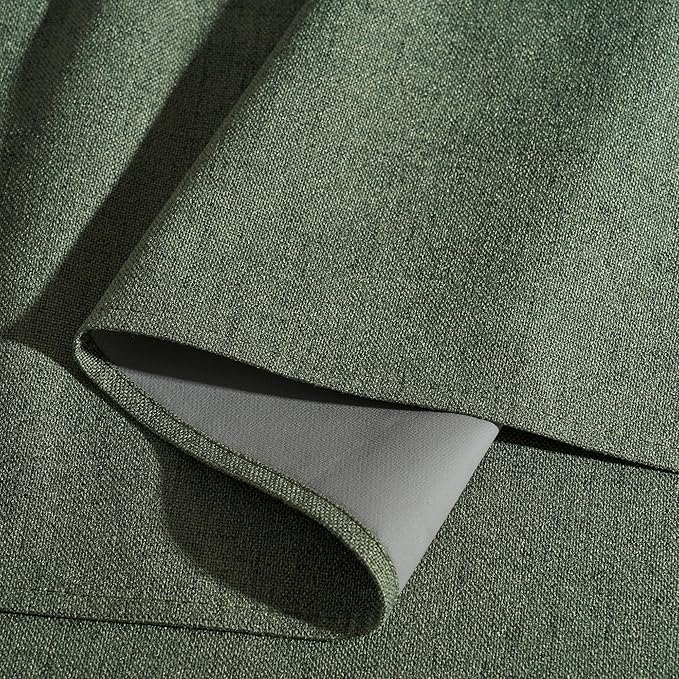 RYB HOME Olive Green 100% Blackout Linen Curtains 96 inches Long, Luxury Thermal Insulated Room Darkening Drapes for Living Room/Bedroom/Sliding Doors, Back Tab&Rod Pocket, W52xL96, 2 Panels