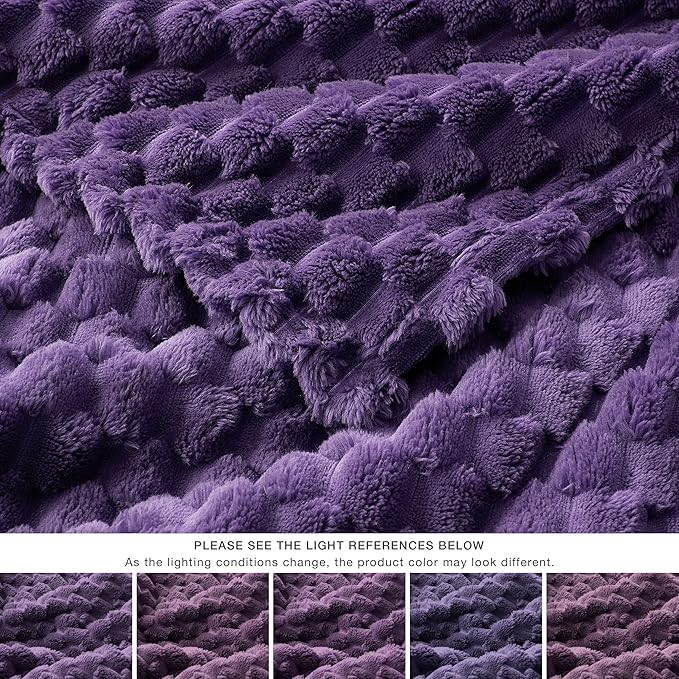 EXQ Home Fleece Throw Blanket for Couch or Bed - 3D Imitation Turtle Shell Jacquard Decorative Blankets - Cozy Soft Lightweight Fuzzy Flannel Blanket Suitable for All Seasons(50"×60",Purple)
