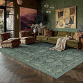 5x7 Washable Area Rug for Living Room Bedroom Vintage Green Soft Low Pile Carpet Traditional Retro Non Slip Throw Rug for Dining Room Entryway Indoor Dorm Kitchen