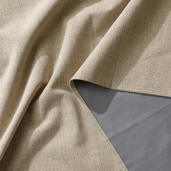 RYB HOME Linen Textured 100% Blackout Curtains for Bedroom, Insulating Energy Saving Window Curtains for Living Room Dining Patio Sliding Glass Door, Wide 52 x Long 108 inch, Burlap, 2 Panels
