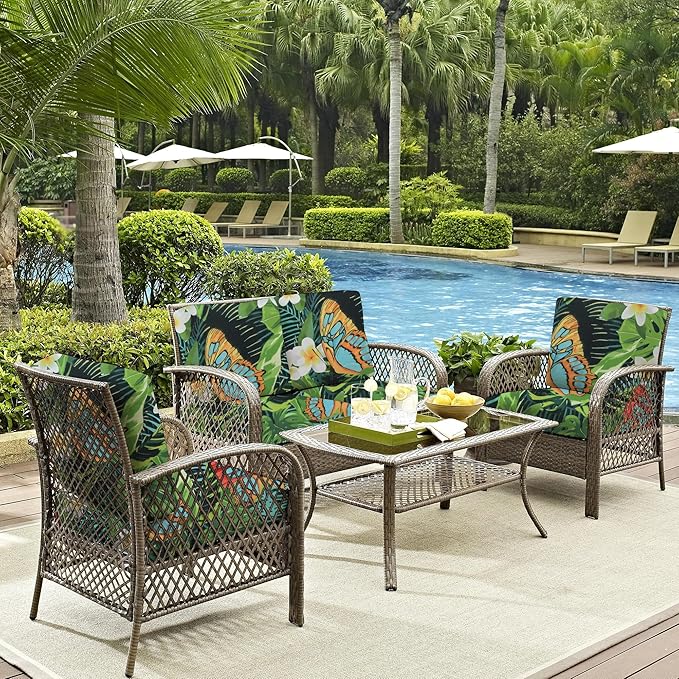 8Pcs Outdoor Cushion Covers, Patio Cushion Covers,Stretch Elastic Slipcovers, Replacement Washable & Reusable Furniture Protector for Patio Couch (Green and Lush,Cover Only)