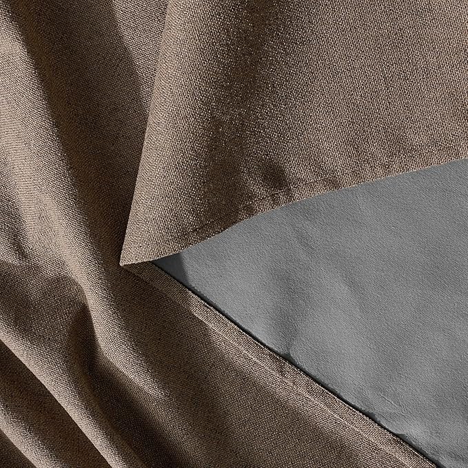 RYB HOME 100% Blackout Linen Textured Curtains 96 inches Long, Thermal Insulating Privacy Energy Saving for Bedroom Living Room Window Office Theater Dining Nursery, W 52 x L 96 in, Coffee, 2 Panels